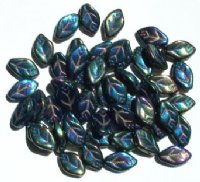 50 12mm Metallic Green AB Glass Leaf Beads